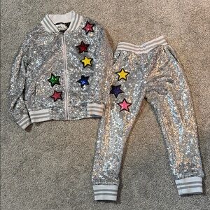 Lola + the Boys Silver Sequin Unicorn & Stars Fleece Lined Set - size 6